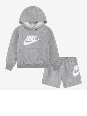 Nike Kids Gray Hoodie and Shorts Set with White Logo